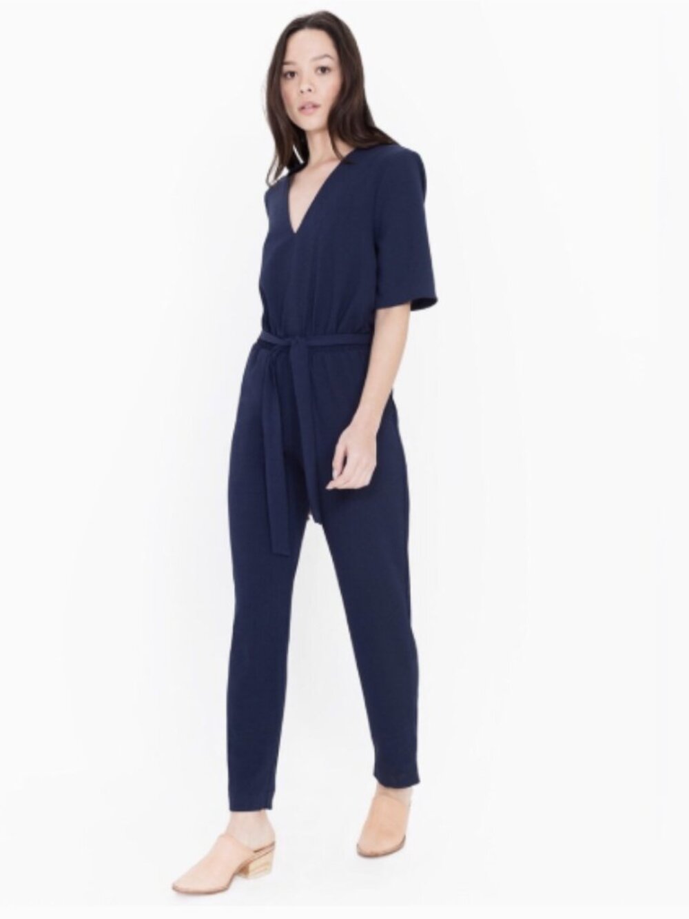 American Apparel Deep Navy V-Neck Short-Sleeve Jumpsuit sz Large